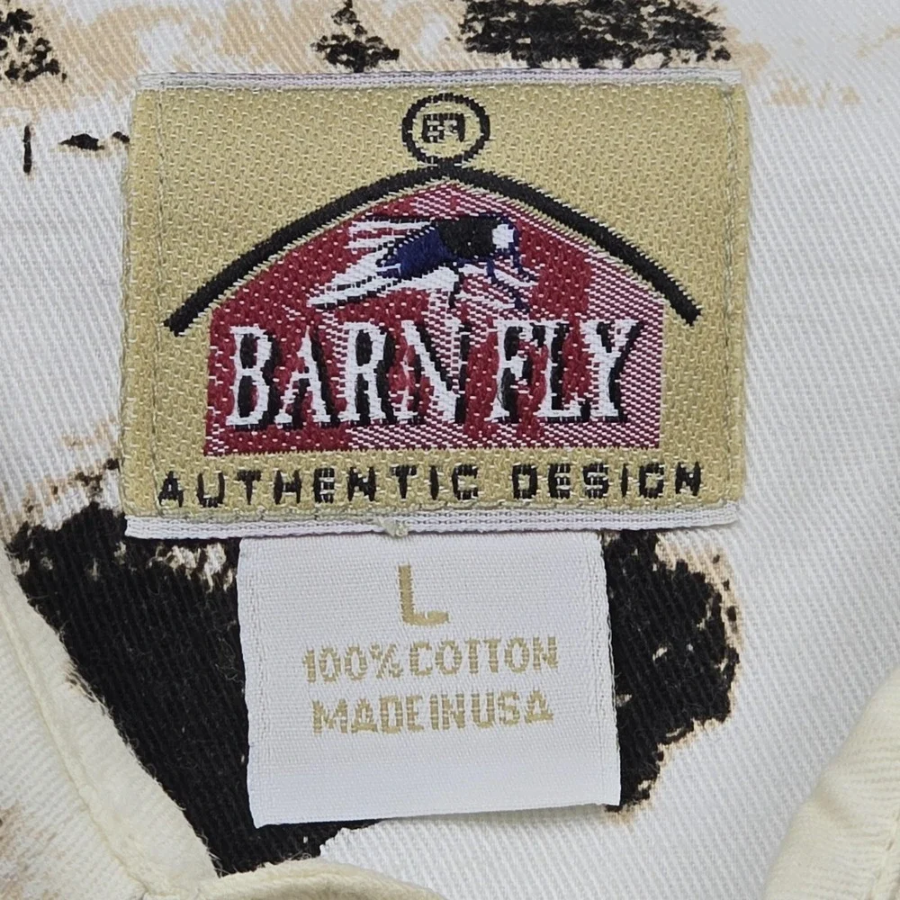 Barn Fly Shirt Mens Large White Bison Print Long Sleeve Button Up Western USA - Picture 3 of 10